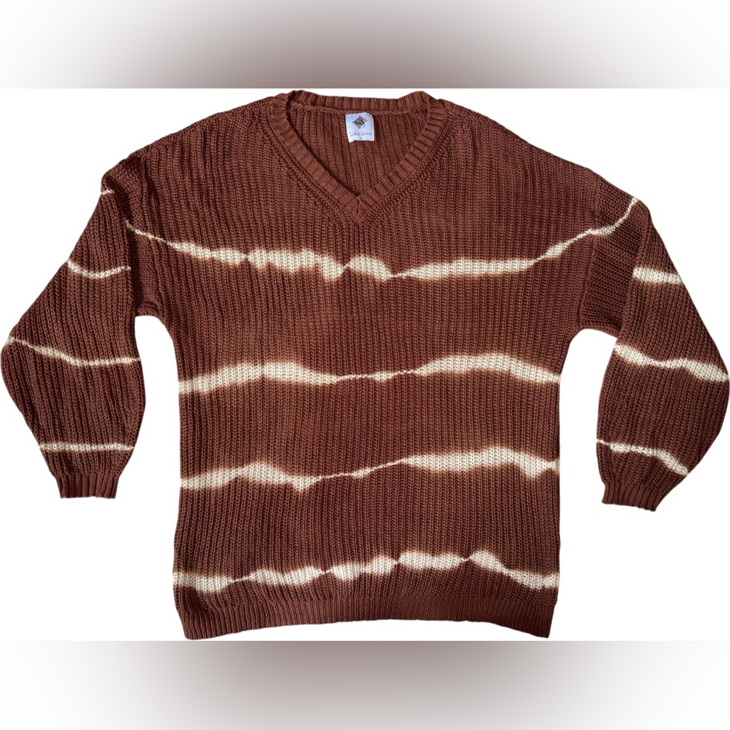 Like Love Womens Sweater Size Xl Browns Striped Classic Casual Relaxed Slouchy